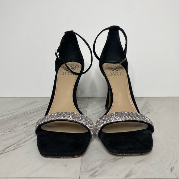 Vince Camuto Relasha Square Toe Black Suede Heeled Sandal 8M - Picture 2 of 12